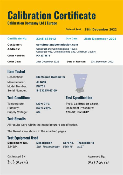 are factory calibration certificates valid